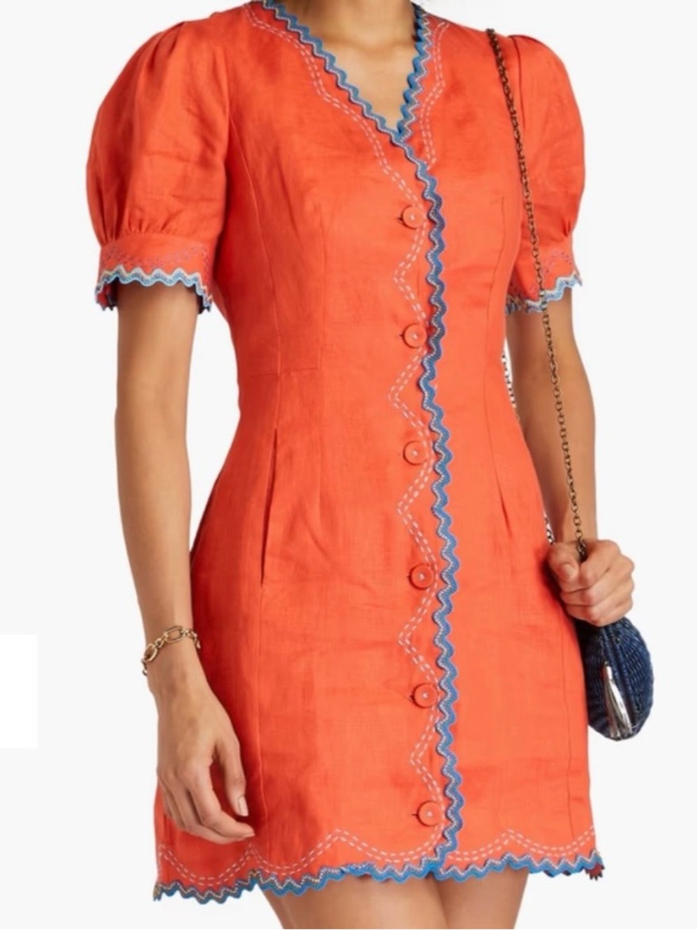 Saloni Marlee Embroidered Linen Shift Dress Sz 12